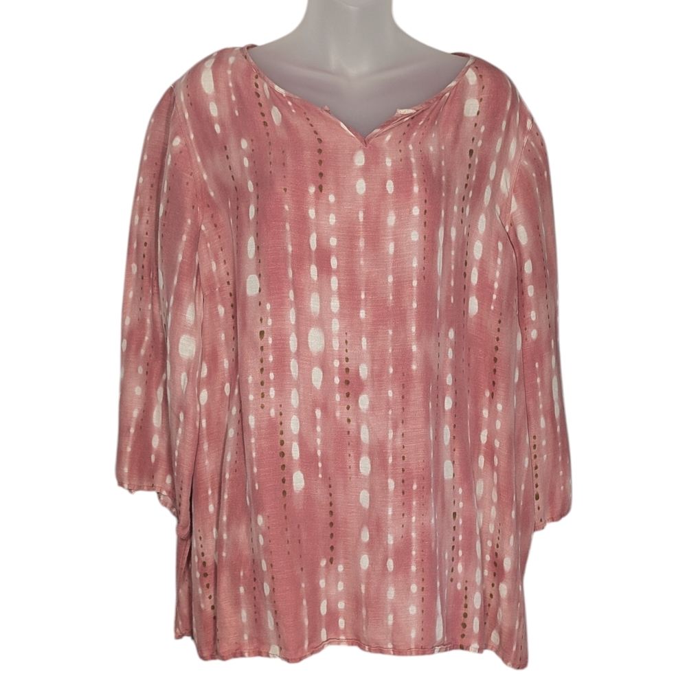 Y2K Ellen Tracy 2X Silk Linen Blouse Pink Boho Peasant Top Lightweight